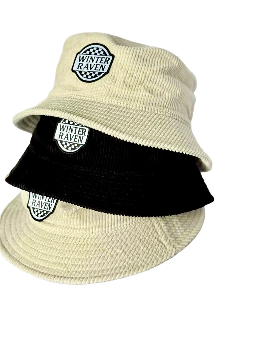 Winter and Raven - Checkmate Corduroy Bucket Hat | White