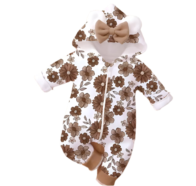 Ear Hooded Zip Floral Romper | 3 Colours