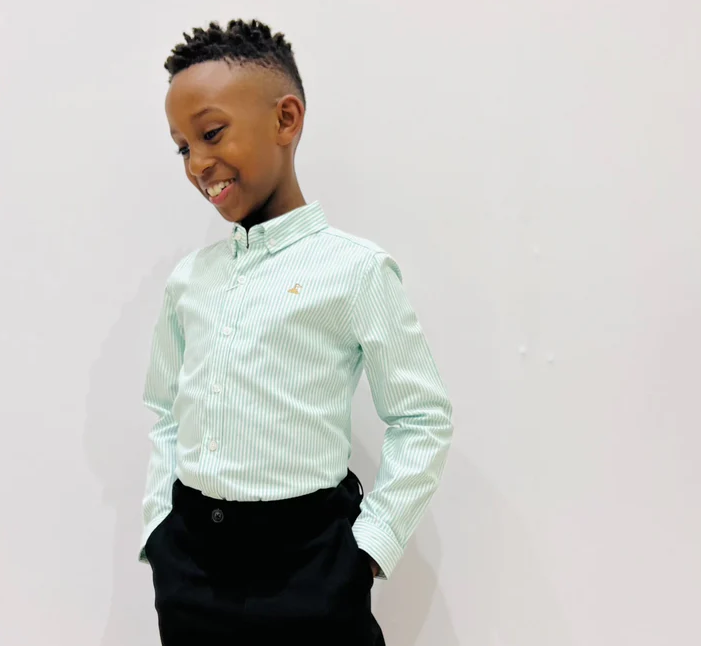 Small Land - Boys Green Pinstripe Shirt (CLEARANCE)