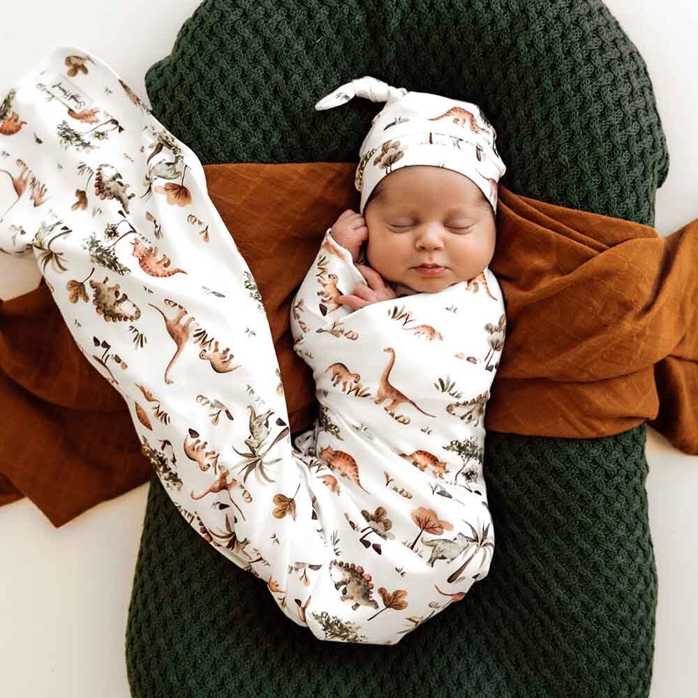 Snuggle Hunny Kids - Organic Baby Jersey Wrap & Beanie Set | Dino
