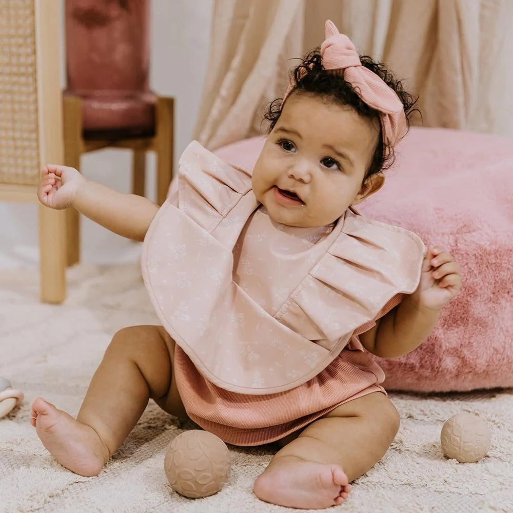 Snuggle Hunny Kids - Waterproof Frill Snuggle Bib | Dusty Rose Flower