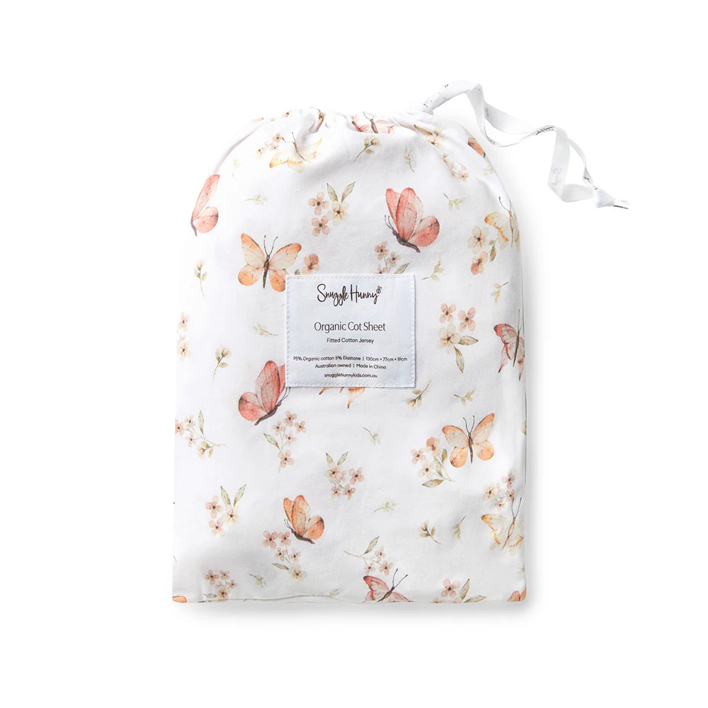 Snuggle Hunny Kids - Organic Fitted Cot Sheet | Butterfly