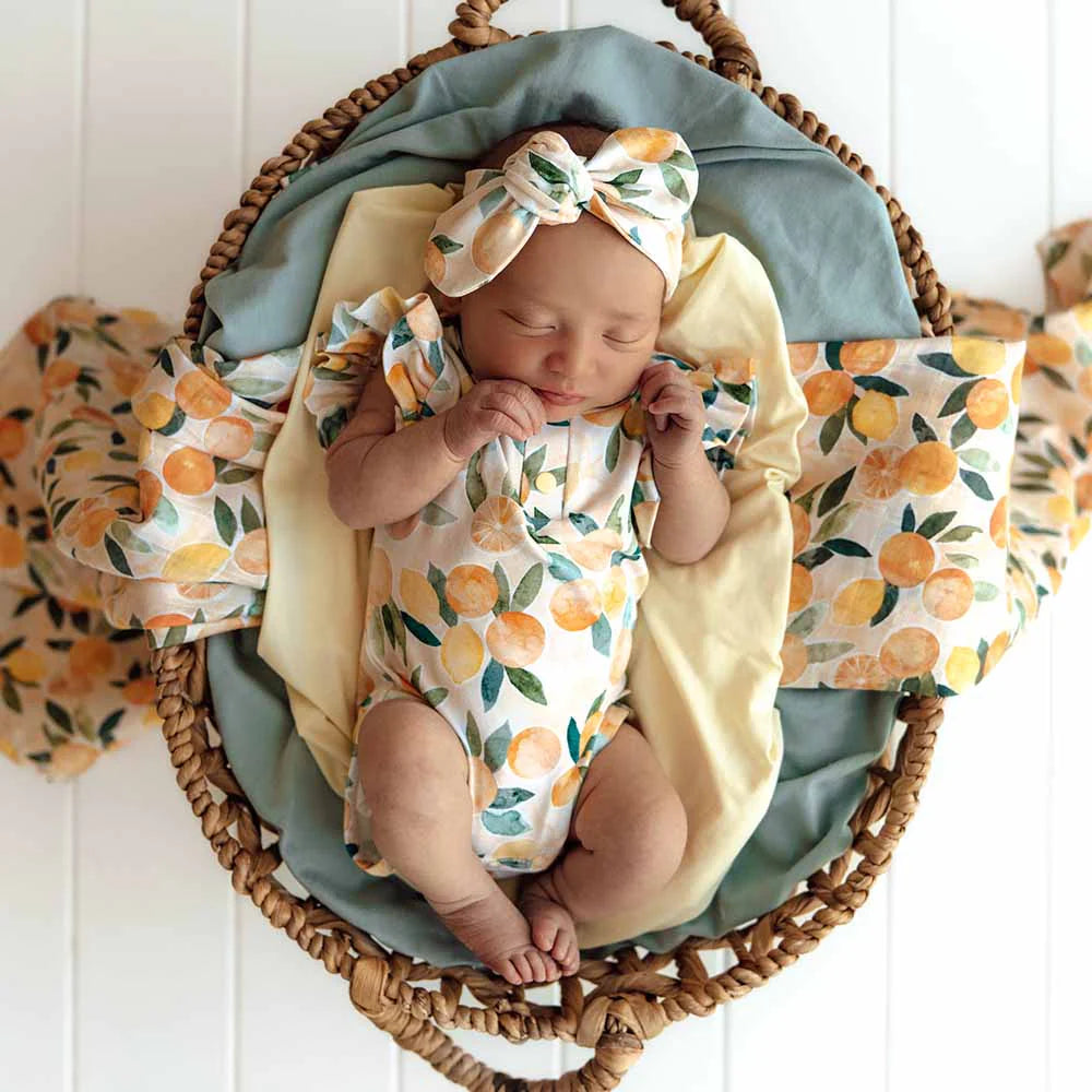 Snuggle Hunny Kids - Short Sleeve Frill Organic Bodysuit | Sunny Citrus