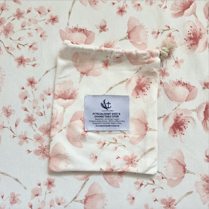 Anchor & Arrow - "Cherry Blossom" Bassinet sheet