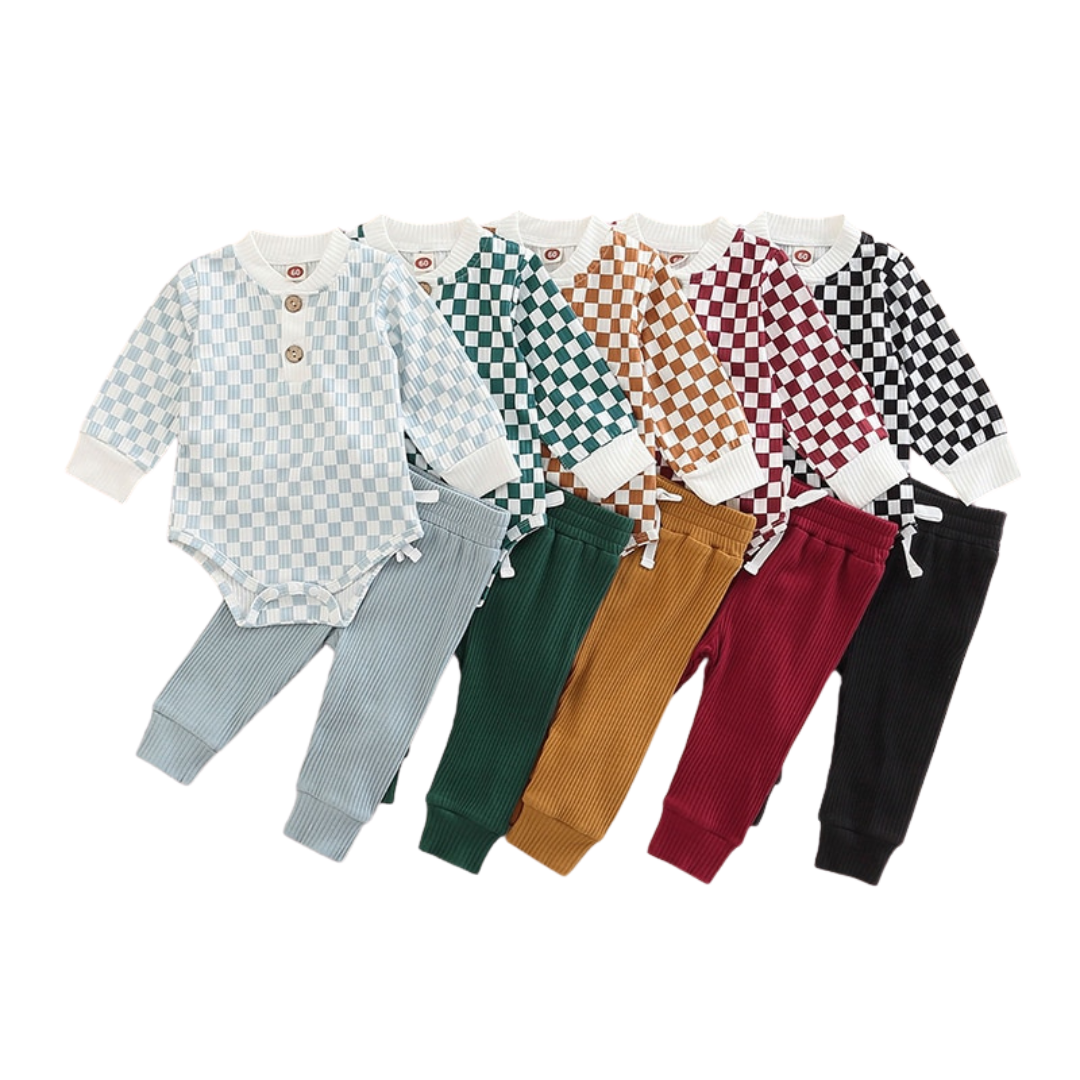 Ribbed Checkered Set | Blue