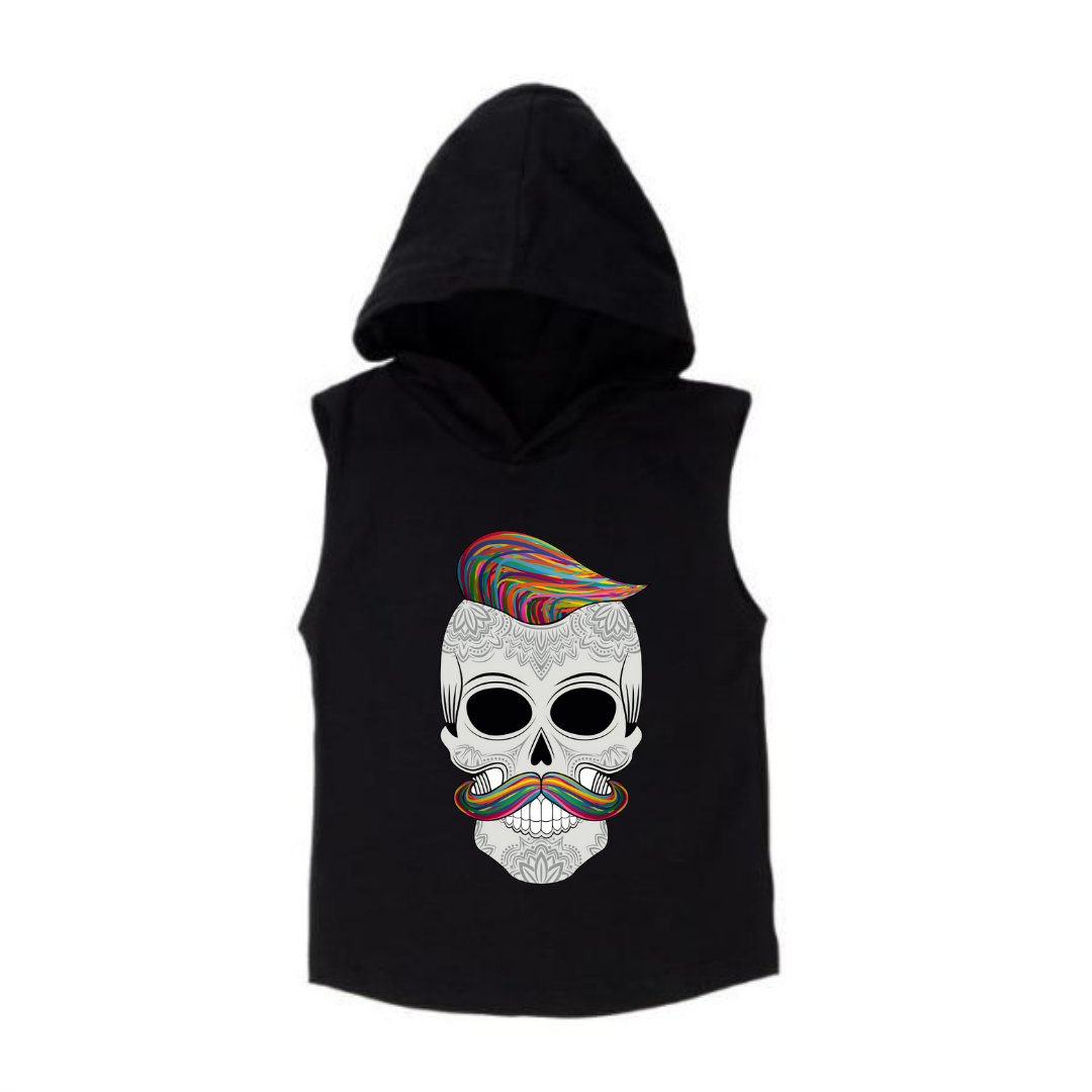 MLW By Design Hipster Skull Sleeveless Hoodie Black or White My Little Wardrobe