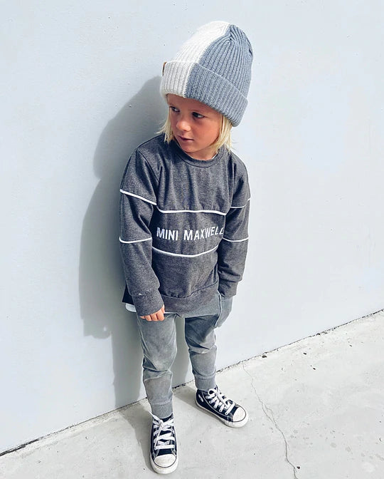 Mini Maxwell - 2 Tone Knit Beanie White/ Grey