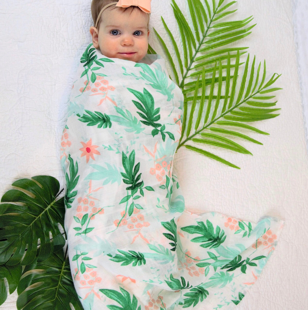 Tinker Tot Baby - Bamboo Cotton Swaddle – Forest Leaves