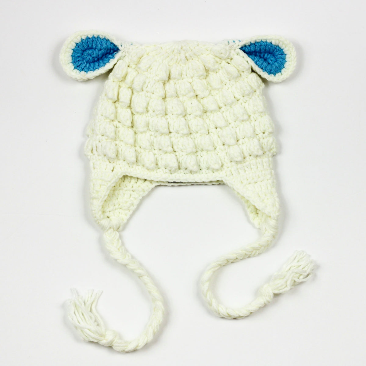 Tinker Tot Baby - Handmade Crochet Beanie – Lamb with Baby Blue Ears