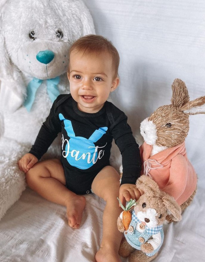 MLW By Design - Easter Personalised Black Bodysuit | Blue