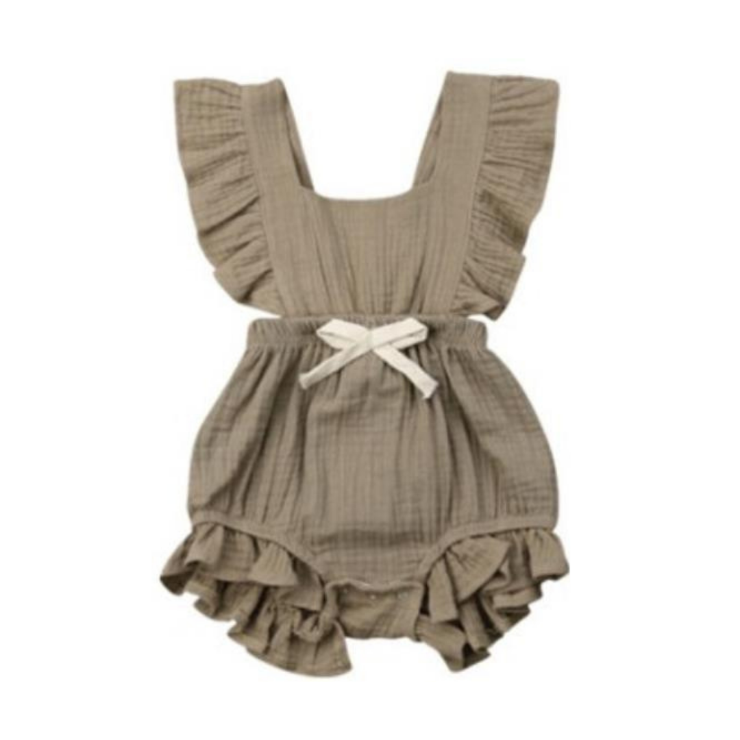 Bow Ruffle Romper | Khaki