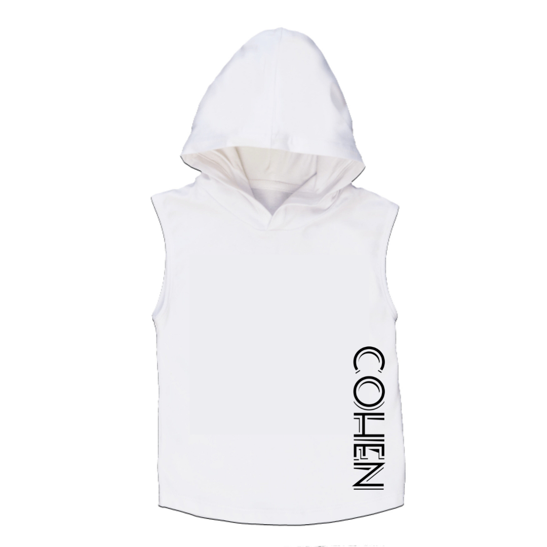 MLW By Design - Personalised Striped Name Sleeveless Hoodie | Black or White