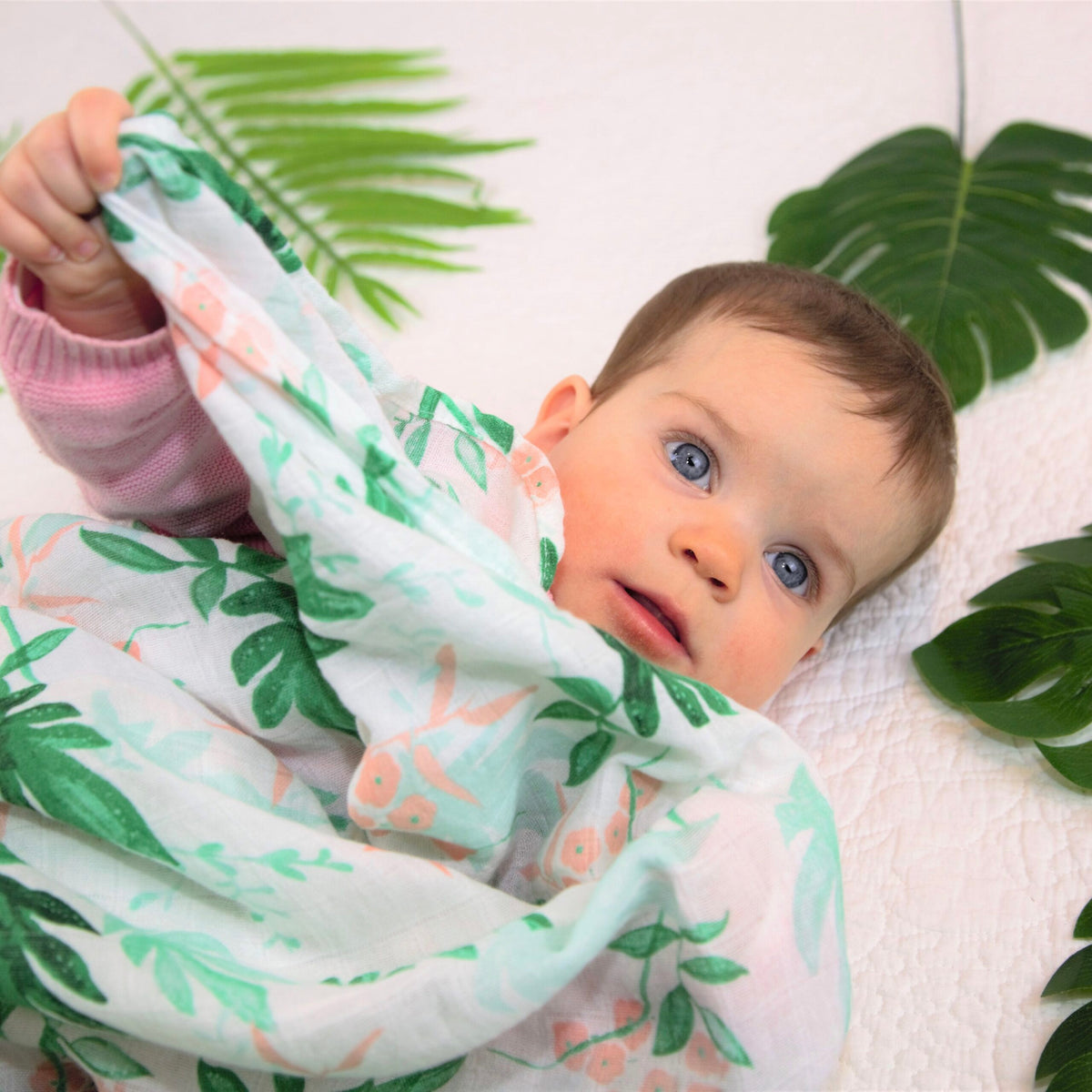 Tinker Tot Baby - Bamboo Cotton Swaddle – Forest Leaves