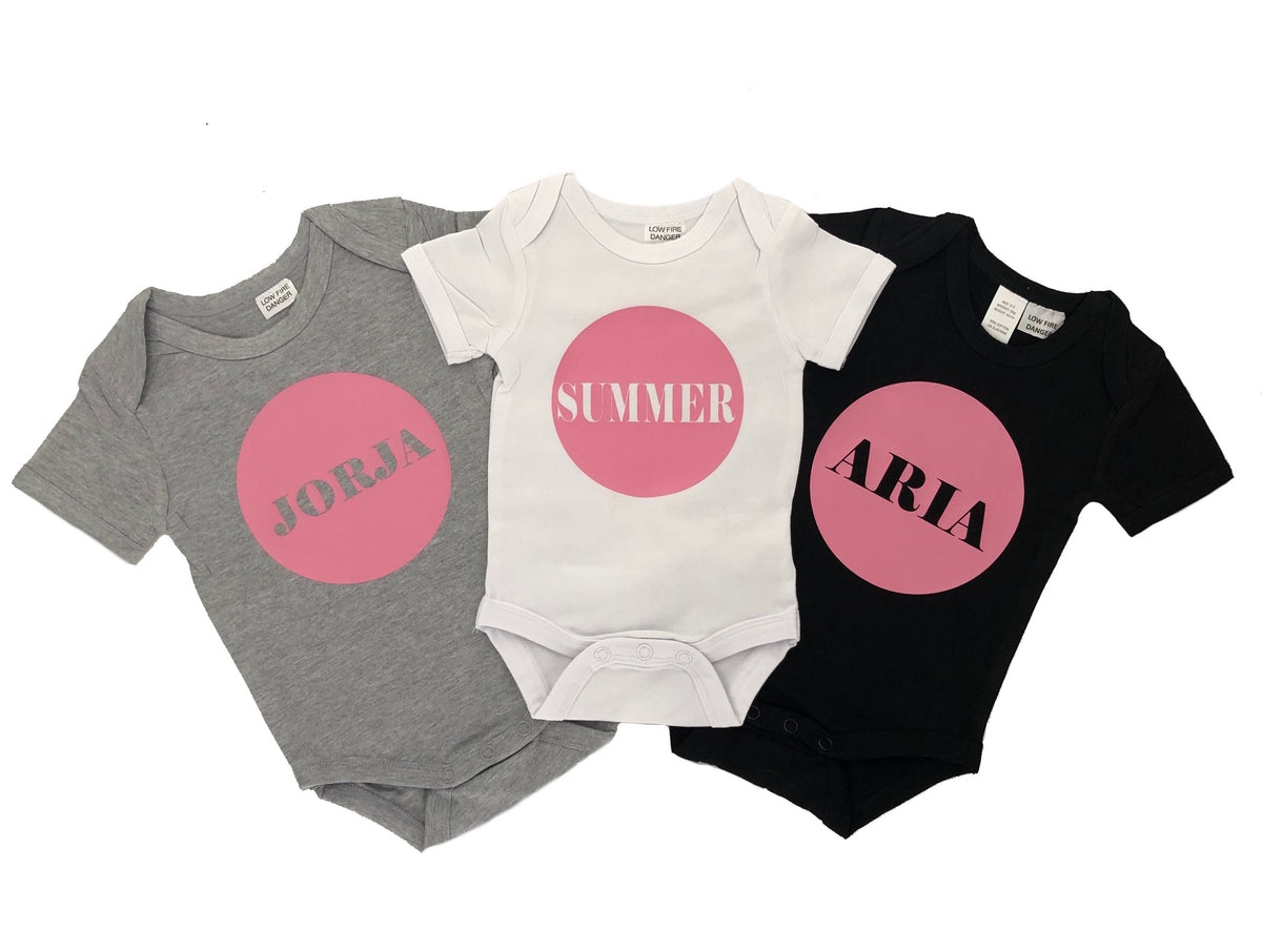 MLW By Design - Personalised Circle Name Short Sleeve Bodysuit | Various Colours