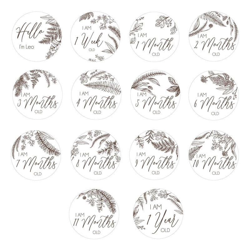 CMC GOLD - Personalised Foliage Milestone Cards (set of 14)