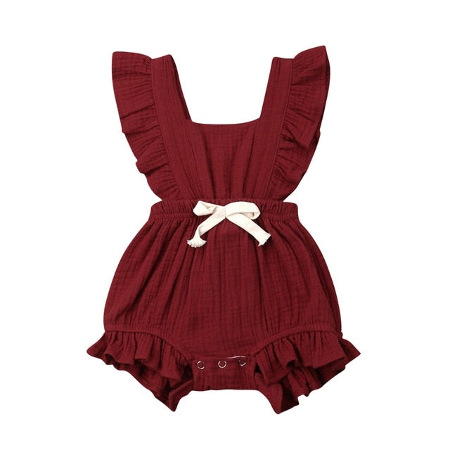 Bow Ruffle Romper | Burgundy