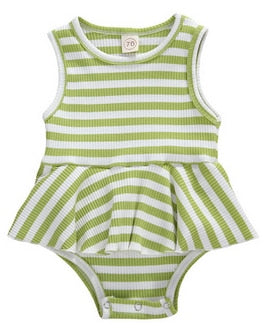 Stripe Sleeveless Bodysuit Set | Green
