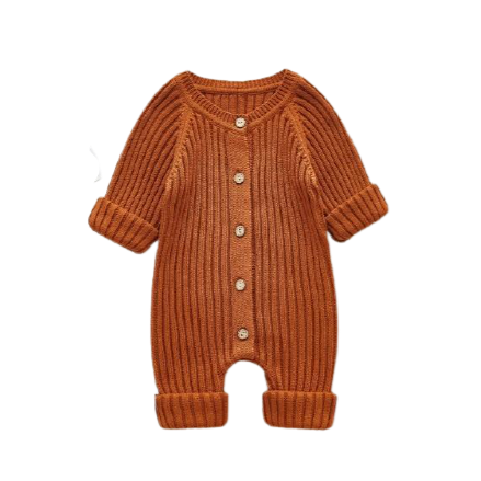 Button Ribbed Onesie | Rust