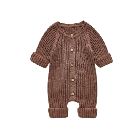 Button Ribbed Onesie | Brown